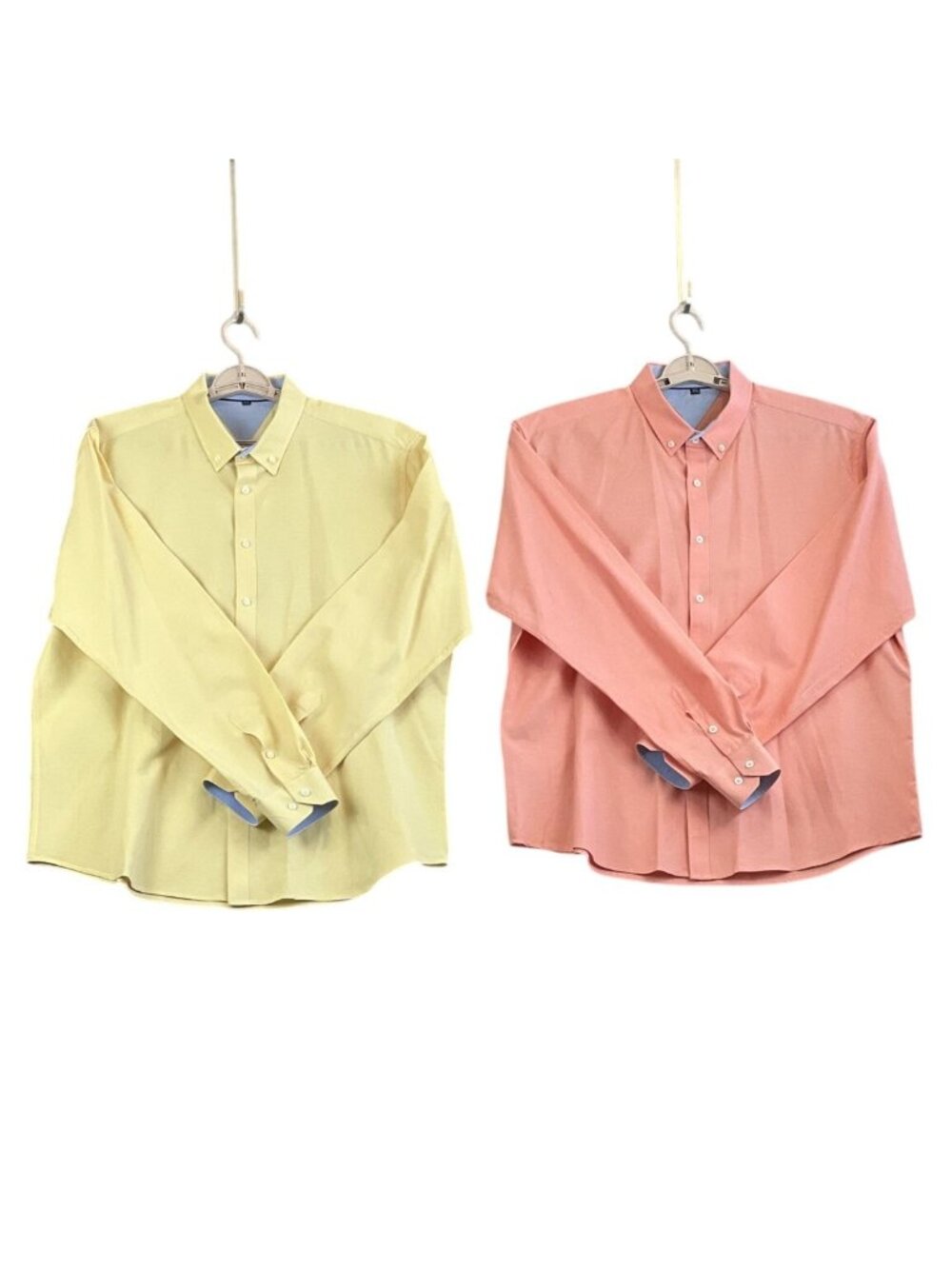 Mens XXL Shirts Yellow Peach Solid Button Down Long Sleeve Classic Casual Lot 2